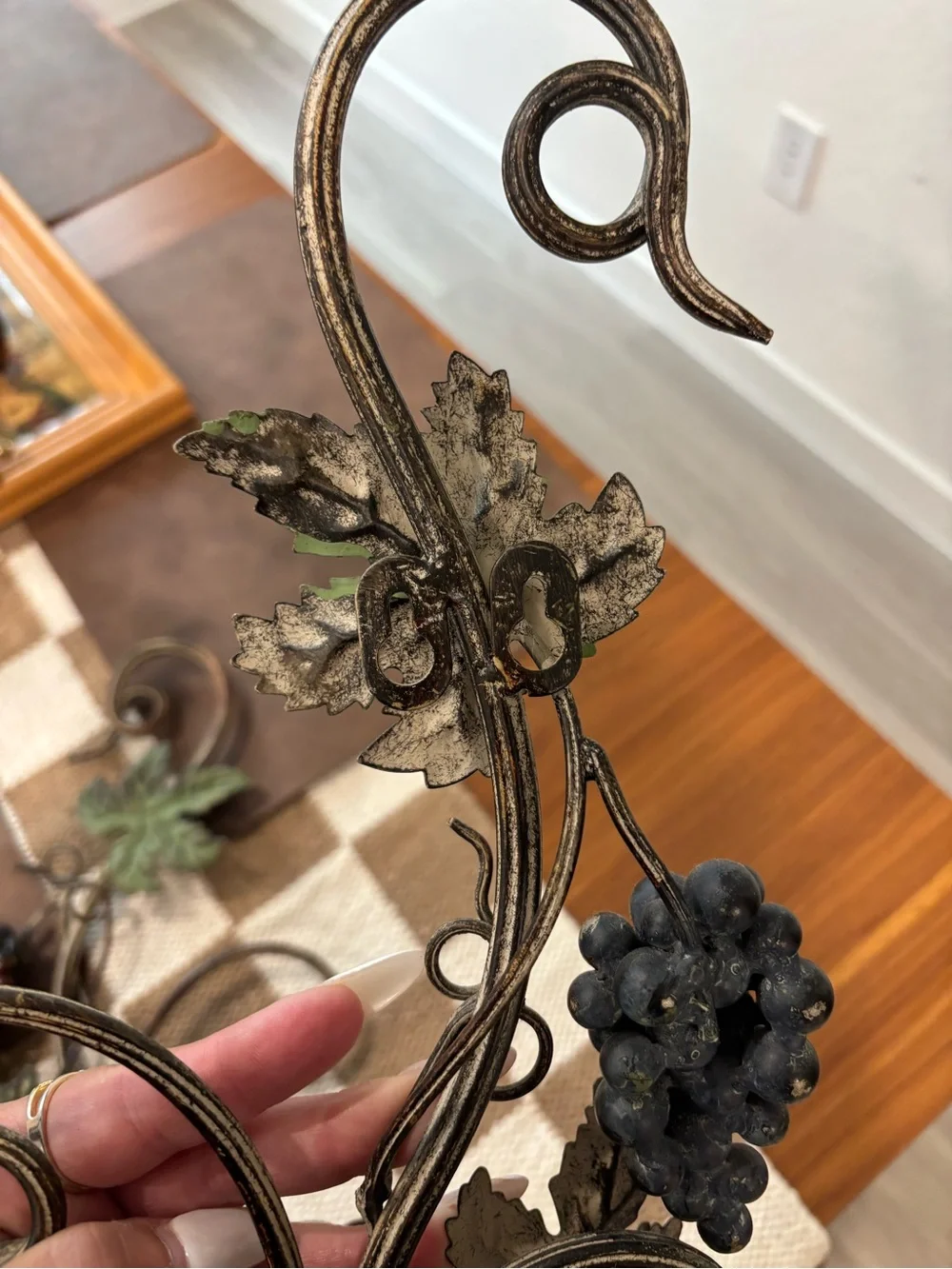 Pair of Vintage Italian Grapevine Wall Sconces - Rustic Bronze and Green